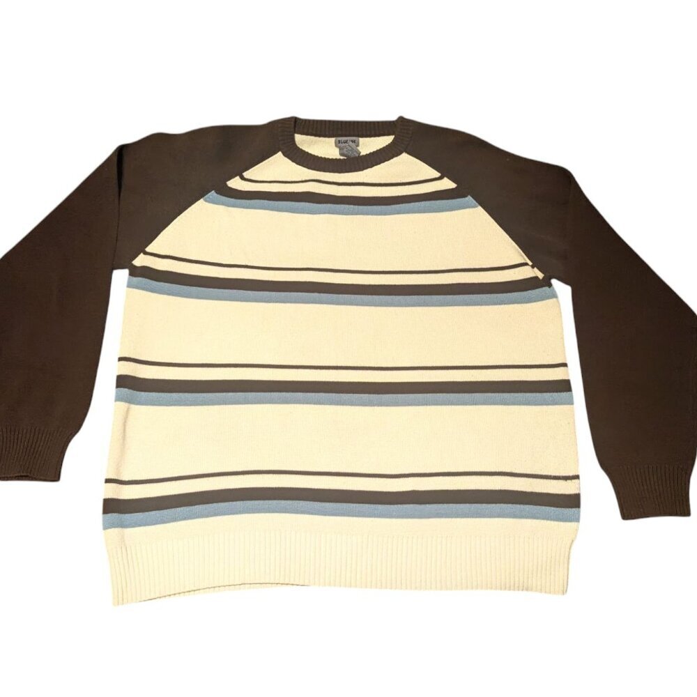 Y2K Raglan Sweater Knit Vintage Stripe 90s Ska Skater Retro Unisex Crew Blue Ink
